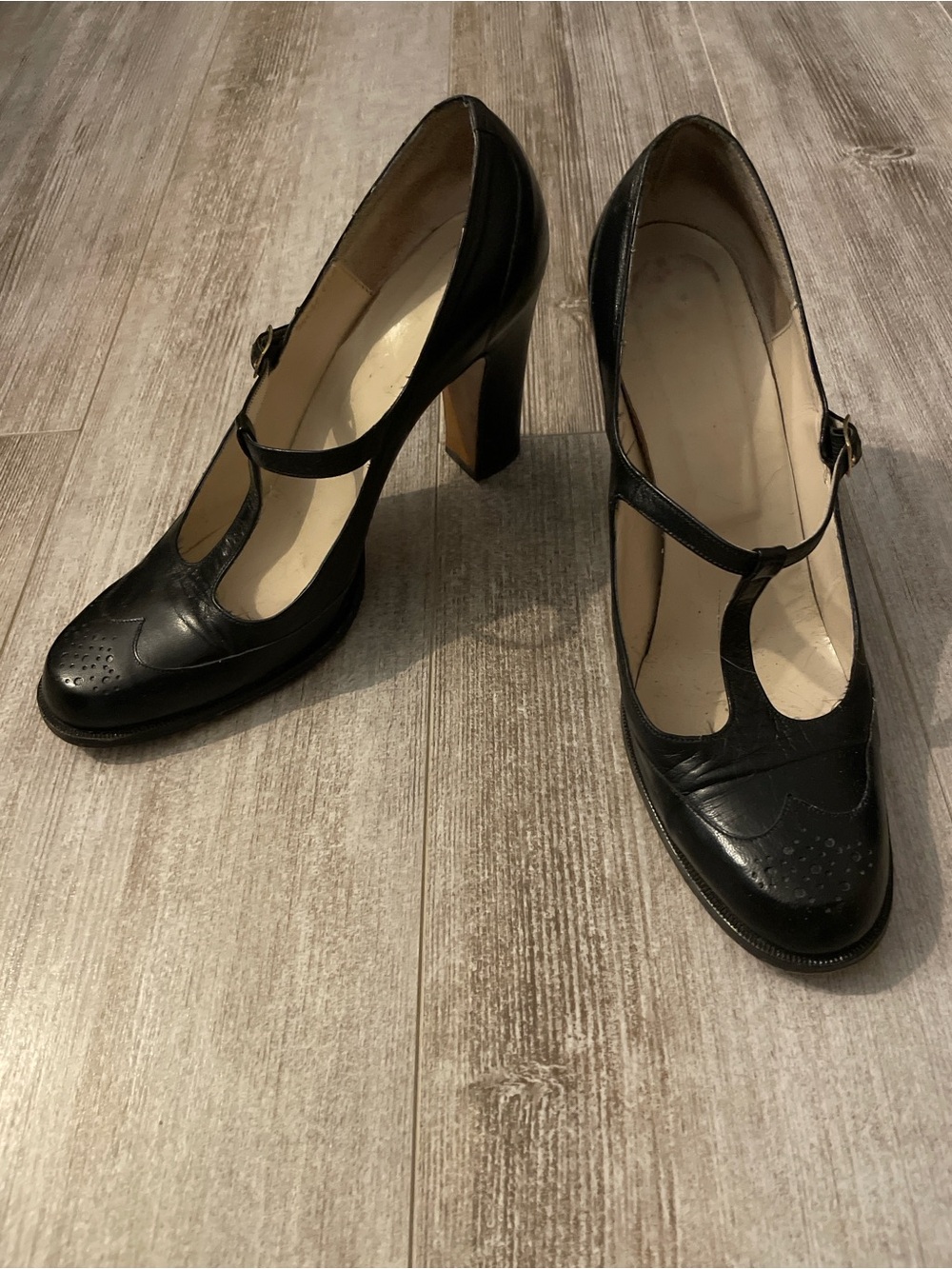 Vintage Simpson’s The Room Black Leather Mary Jane Heels- Classic T Strap Pumps